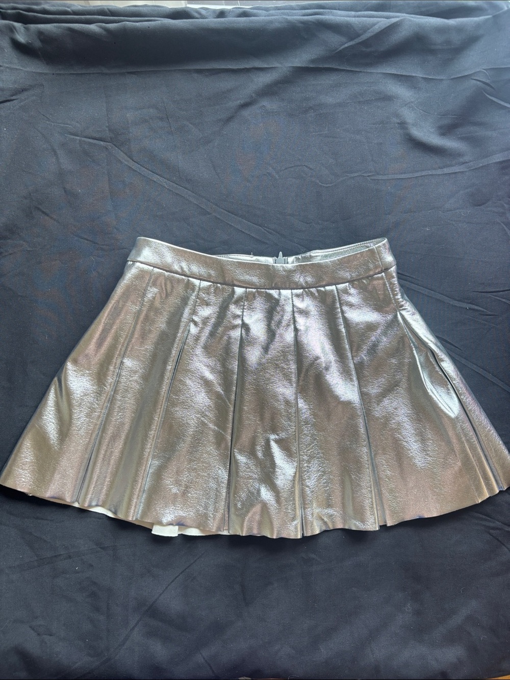 Metallic Silver Pleated Mini Skirt